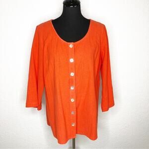 Soft Surroundings bright orange scoop neck button down top size Large